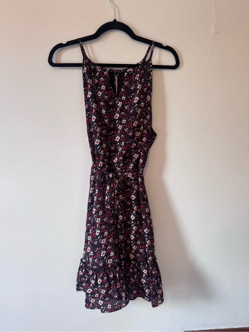 Pink Rose Black Floral Ruffle Midi Dress – Women’s XL
